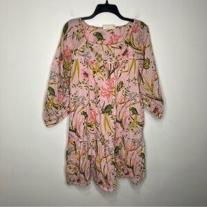 Happy Nature 100% cotton dress‎ with tropical bird & floral pattern size large